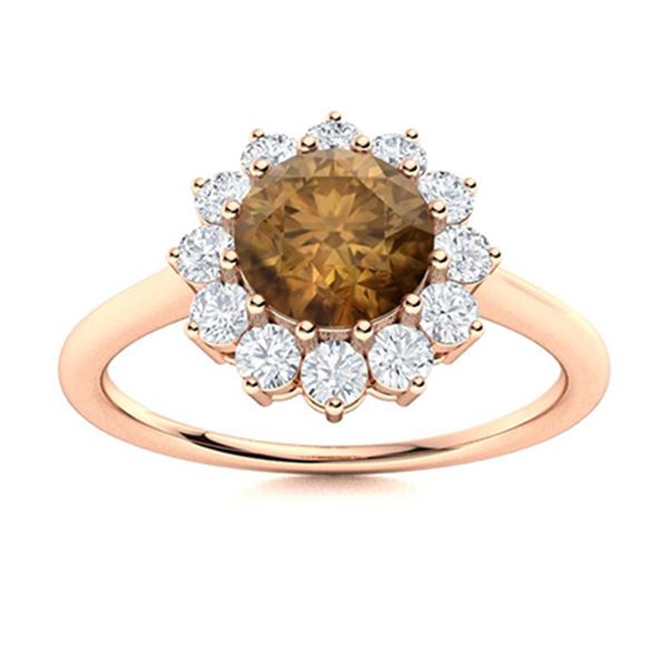 Natural 1.17 CTW Brown & White Diamond Engagement Ring 14K Rose Gold