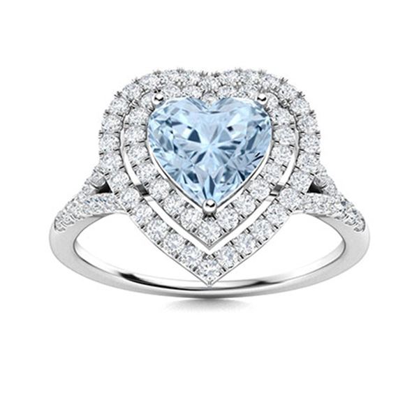 Natural 1.04 CTW Aquamarine & Diamond  Engagement Ring 18K White Gold