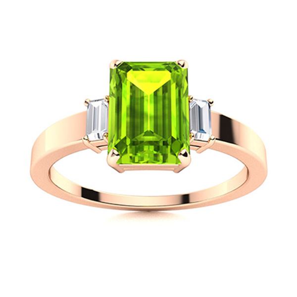 Natural 1.72 CTW Peridot & Diamond Engagement Ring 18K Rose Gold