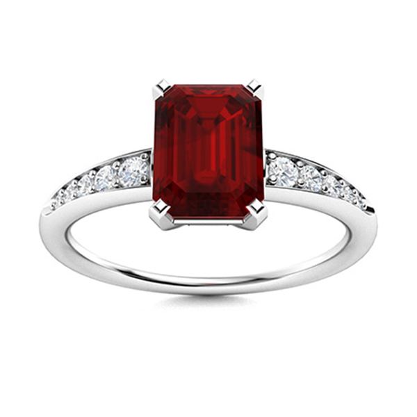 Natural 0.90 CTW Garnet & Diamond Engagement Ring 18K White Gold