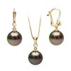 Image 1 : Black Tahitian Pearl and Diamond Bezel Dangle Earrings and Pendant Set