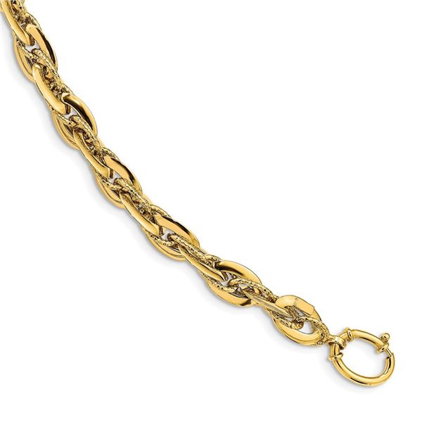 14k Yellow Gold Polished & Textured Rope Link Bracelet - 8 in.