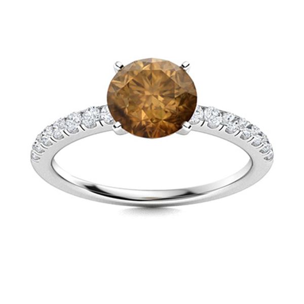 Natural 2.12 CTW Brown & White Diamond Engagement Ring 18K White Gold