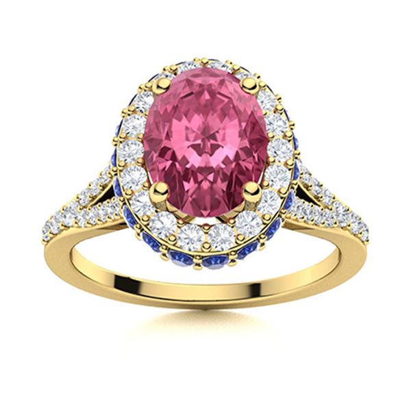 Natural 1.75 CTW Tourmaline, Sapphire & Diamond Engagement Ring 14K Yellow Gold
