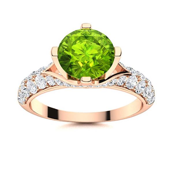 Natural 1.87 CTW Peridot & Diamond Engagement Ring 14K Rose Gold