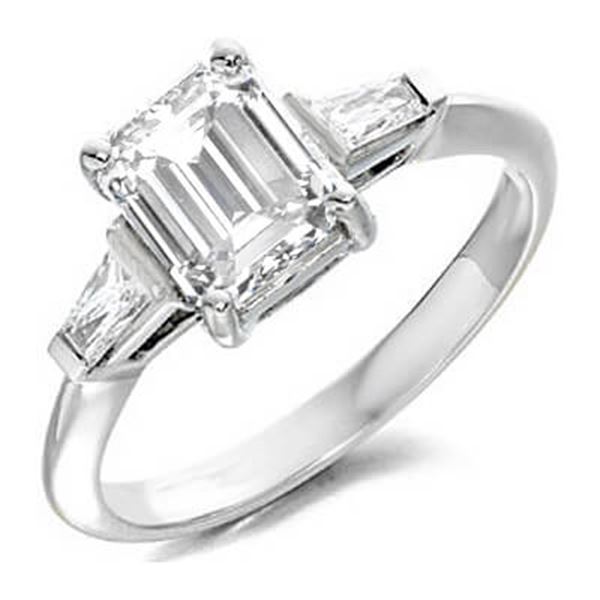 Natural 1.82 CTW Emerald Cut & Baguettes 3-Stone Diamond Ring 18KT White Gold