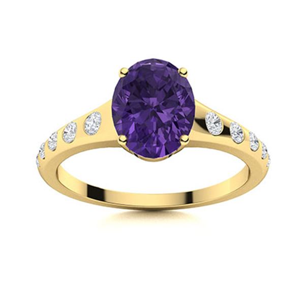 Natural 2.28 CTW Amethyst & Diamond Engagement Ring 14K Yellow Gold