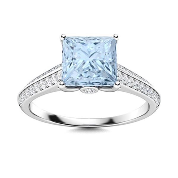 Natural 0.99 CTW Aquamarine & Diamond Engagement Ring 18K White Gold