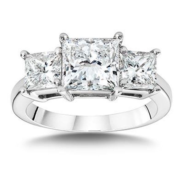 Natural 3.02 CTW Princess Cut 3-Stone Diamond Engagement Ring 14KT White Gold