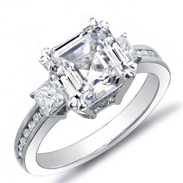 Natural 2.13 CTW Asscher Cut w/ Princess & Round Cut Diamond Engagement Ring 14KT White Gold