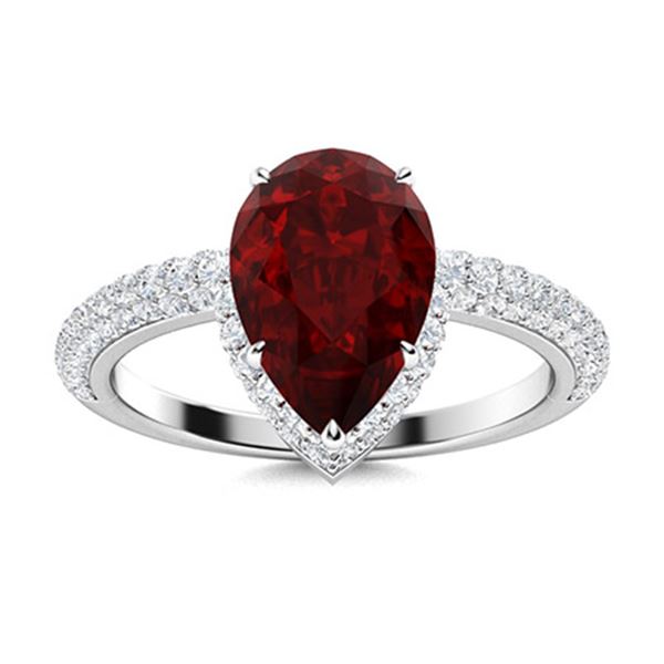 Natural 2.21 CTW Garnet & Diamond Engagement Ring 14K White Gold