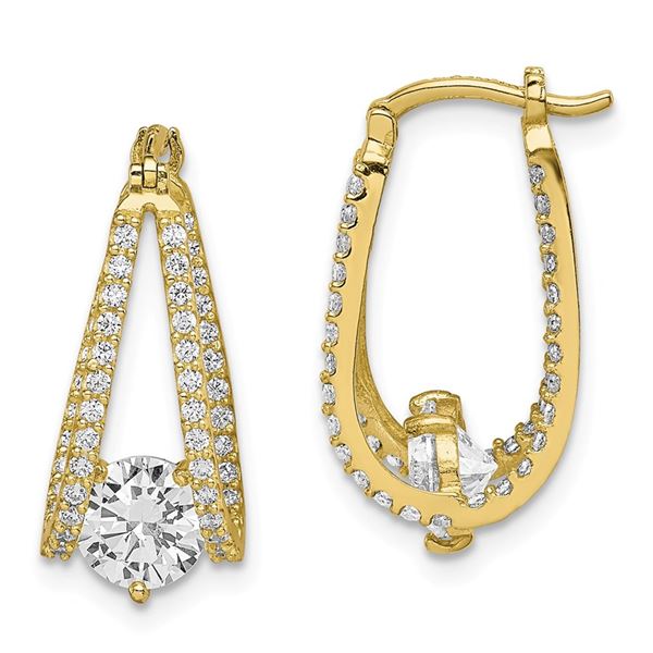 10K Yellow Gold Cubic Zirconia Hoop Earrings - 32 mm