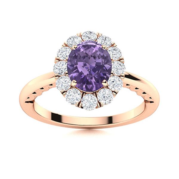Natural 1.22 CTW Iolite & Diamond Engagement Ring 14K Rose Gold