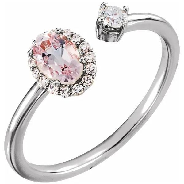 Natural 0.69 CTW Pink Morganite & Diamond Cuff Ring 18KT White Gold