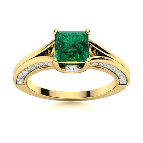 Natural 1.18 CTW Emerald & Diamond Engagement Ring 14K Yellow Gold