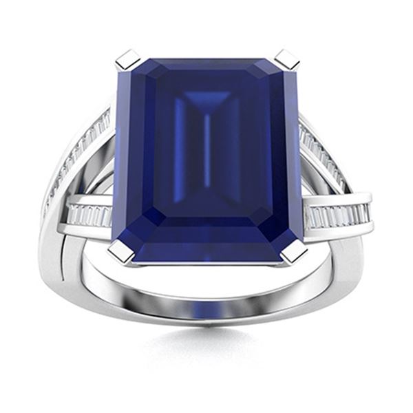 Natural 6.71 CTW Sapphire & Diamond Engagement Ring 14K White Gold