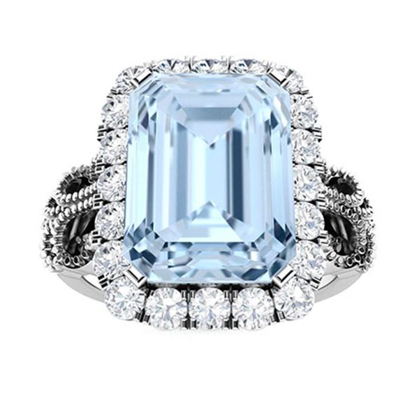 Natural 4.32 CTW Aquamarine & Diamond Engagement Ring 18K White Gold