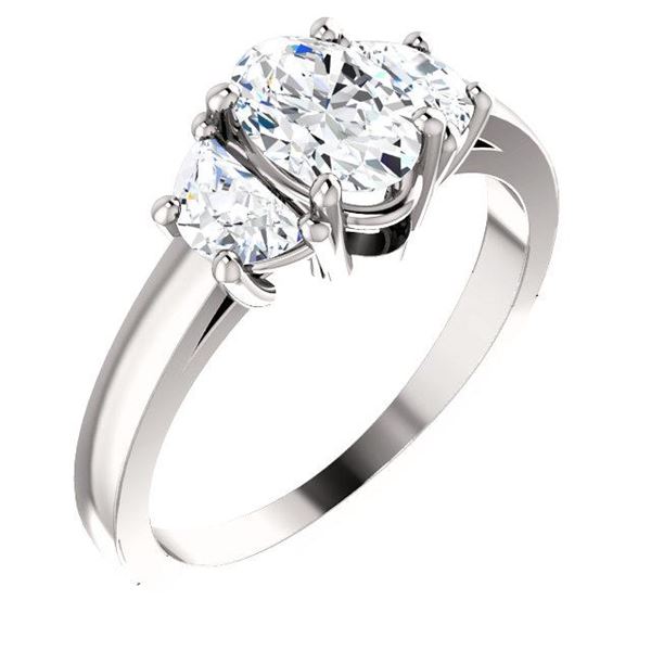 Natural 2.02 CTW Oval Cut & Half Moons 3-Stone Diamond Ring 18KT White Gold