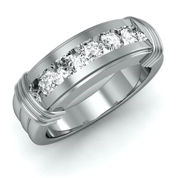 Natural 1.02 CTW Men's Round Cut Diamond Ring 14KT White Gold