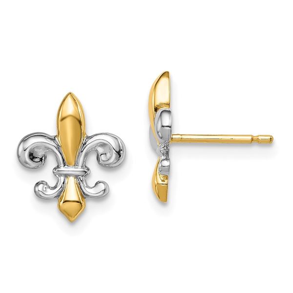 14k Yellow Gold Fleur de Lis Post Earrings - 46 mm