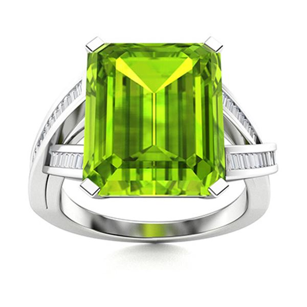 Natural 5.08 CTW Peridot & Diamond Engagement Ring 14K White Gold