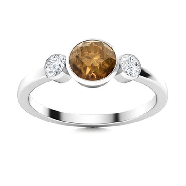 Natural 0.82 CTW Brown & White Diamond Engagement Ring 18K White Gold