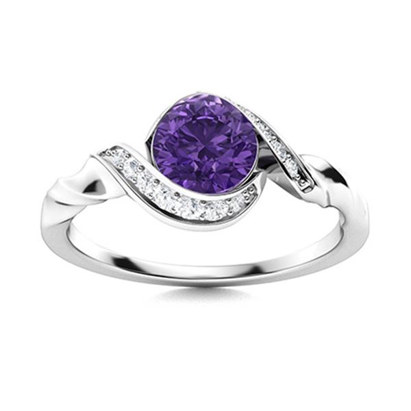 Natural 0.74 CTW Amethyst & Diamond Engagement Ring 14K White Gold