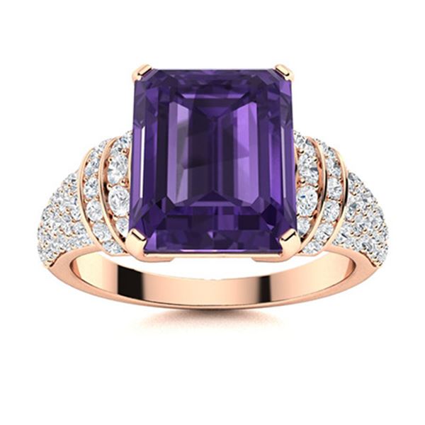 Natural 3.40 CTW Amethyst & Diamond Engagement Ring 18K Rose Gold