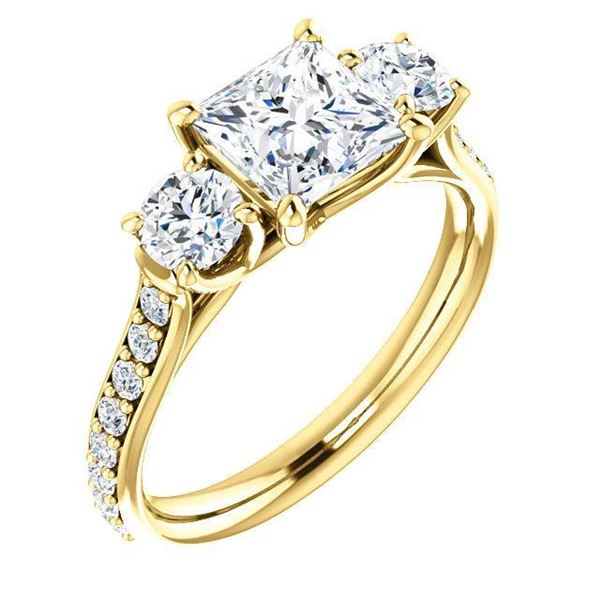 Natural 2.02 CTW 3-Stone princess Cut & Rounds Diamond Ring 14KT Yellow Gold