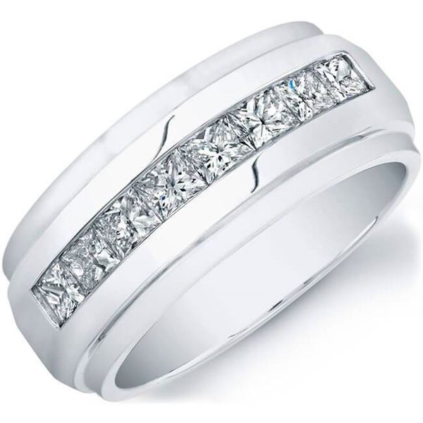 Natural 1.02 CTW Men's Princess Cut Diamond Ring 14KT White Gold