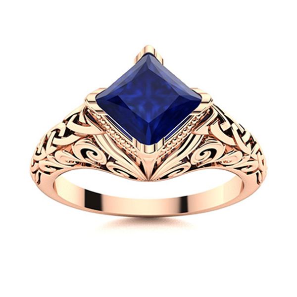 Natural 0.99 CTW Sapphire Solitaire Ring 14K Rose Gold