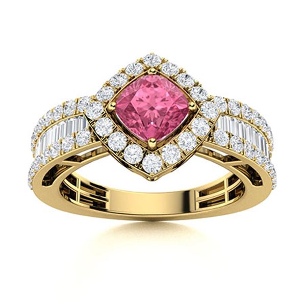 Natural 2.14 CTW Pink Sapphire & Diamond Engagement Ring 14K Yellow Gold
