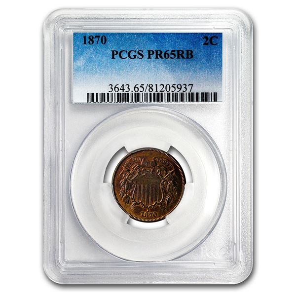 1870 Two Cent Piece PR-65 PCGS (Red/Brown)