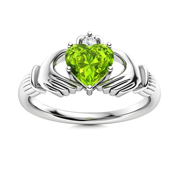 Natural 0.53 CTW Peridot & Diamond Engagement Ring 14K White Gold