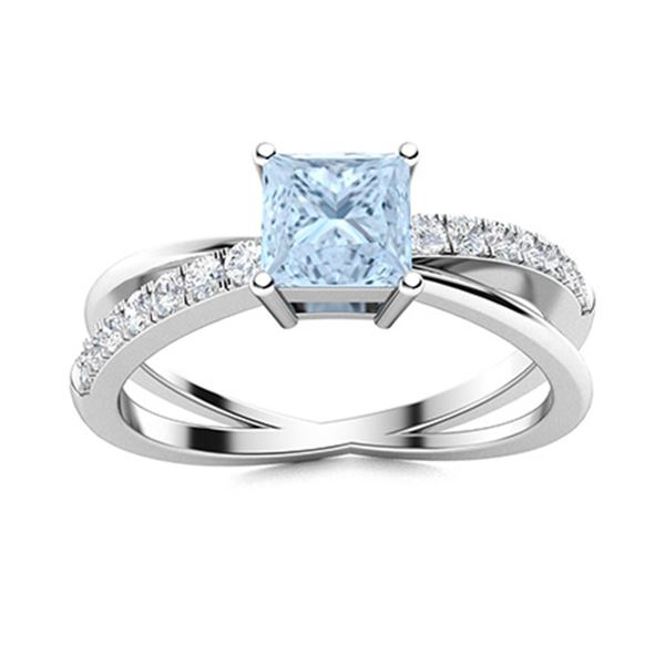 Natural 1.34 CTW Aquamarine & Diamond  Engagement Ring 18K White Gold