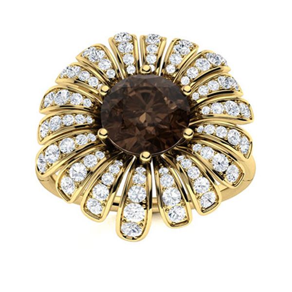 Natural 1.70 CTW Smoky Quartz & Diamond Engagement Ring 14K Yellow Gold