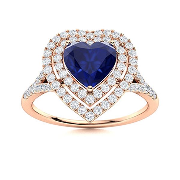 Natural 1.39 CTW Sapphire & Diamond Engagement Ring 18K Rose Gold