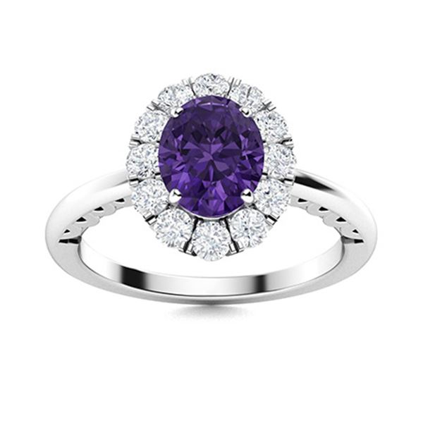 Natural 1.22 CTW Amethyst & Diamond Engagement Ring 14K White Gold
