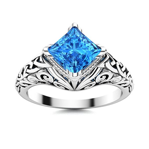 Natural 0.90 CTW Topaz Solitaire Ring 18K White Gold