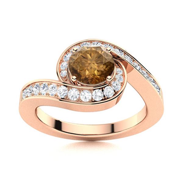 Natural 1.20 CTW Brown & White Diamond Engagement Ring 18K Rose Gold