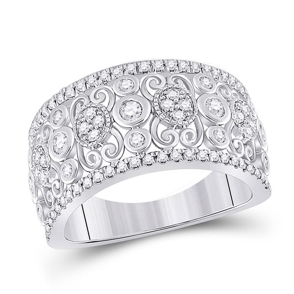 14kt White Gold Womens Round Diamond Scroll Cluster Band Ring 5/8 Cttw