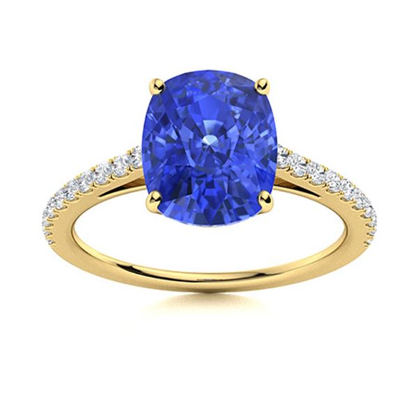 Natural 2.75 CTW Ceylon Sapphire & Diamond Engagement Ring 14K Yellow Gold