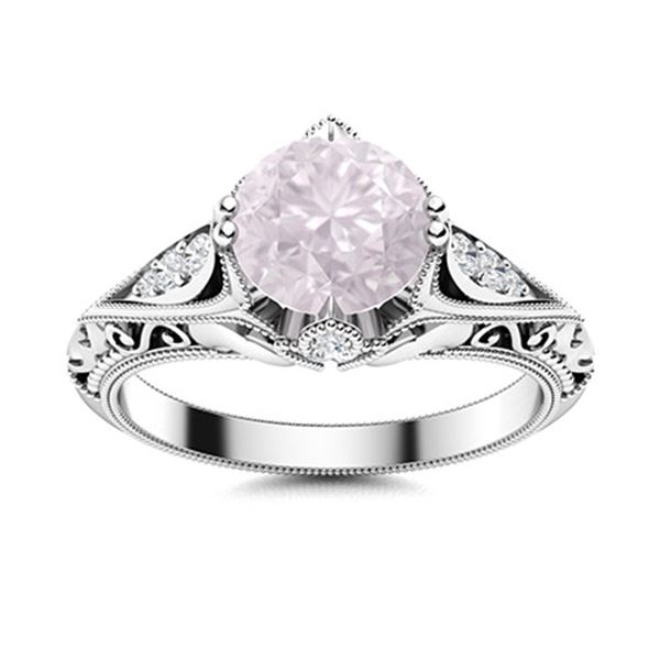 Natural 1.18 CTW Rose Quartz & Diamond Engagement Ring 18K White Gold