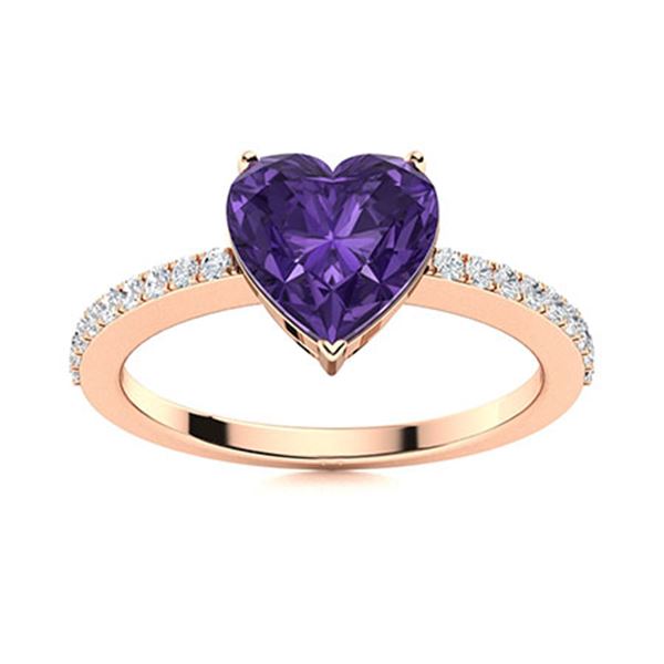 Natural 0.77 CTW Amethyst & Diamond Engagement Ring 18K Rose Gold