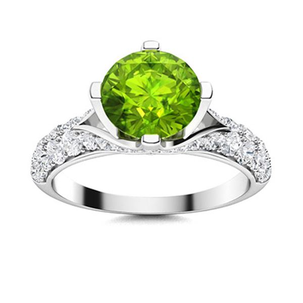 Natural 2.53 CTW Peridot & Diamond Engagement Ring 14K White Gold