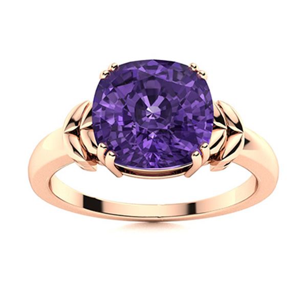Natural 1.15 CTW Amethyst Solitaire Ring 14K Rose Gold