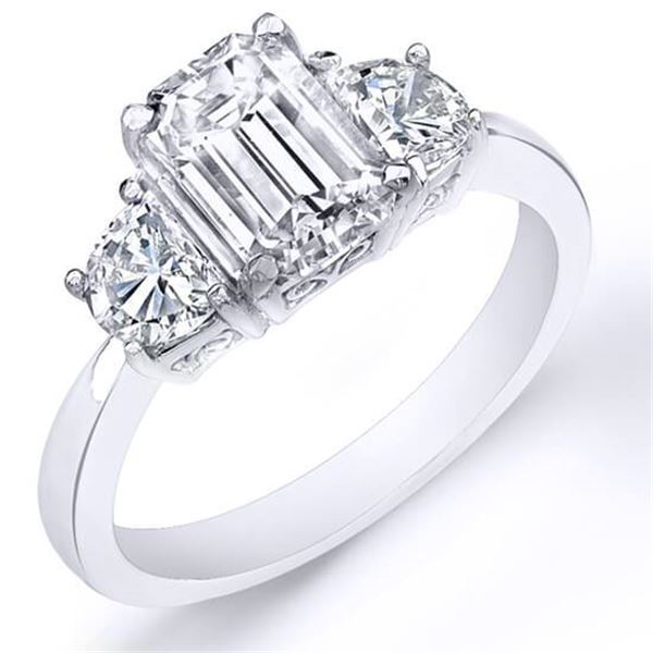 Natural 1.52 CTW 3-Stone Emerald Cut & Half Moon Diamond Ring 14KT White Gold