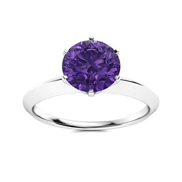 Natural 1.05 CTW Amethyst Solitaire Ring 14K White Gold