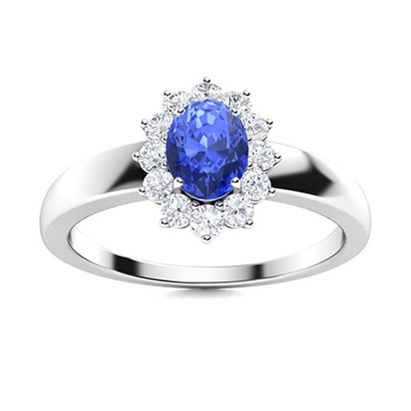 Natural 0.83 CTW Ceylon Sapphire & Diamond Engagement Ring 14K White Gold