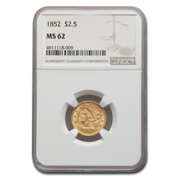 1852 $2.50 Liberty Gold Quarter Eagle MS-62 NGC